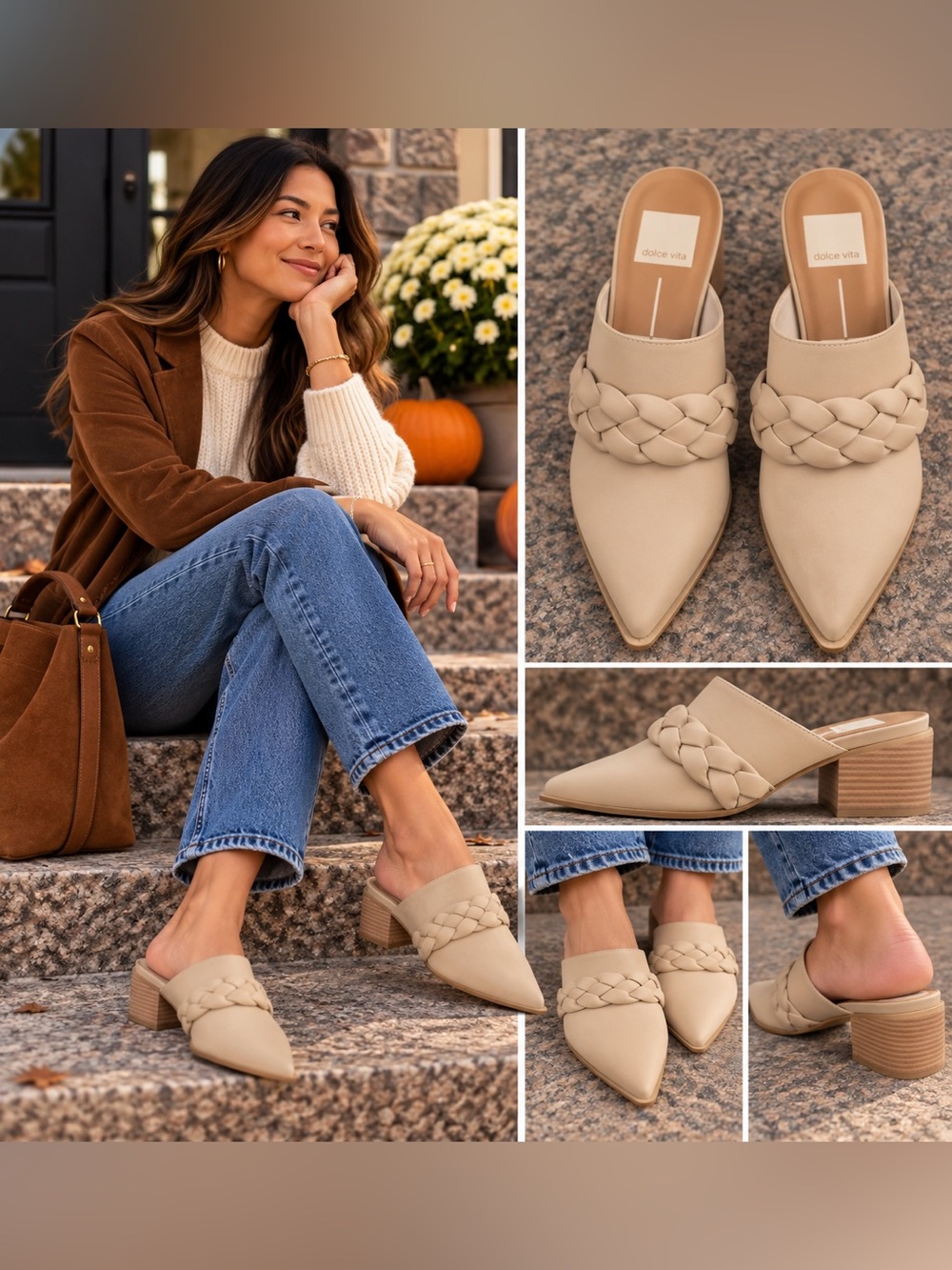 Dolce Vita Size 7 Beige Braided Pointed Toe Western Mule Booties
